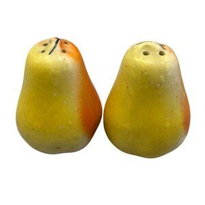 Vintage Pear-Shaped Ceramic Salt Pepper Shakers Hand Painted Yellow Orange READ